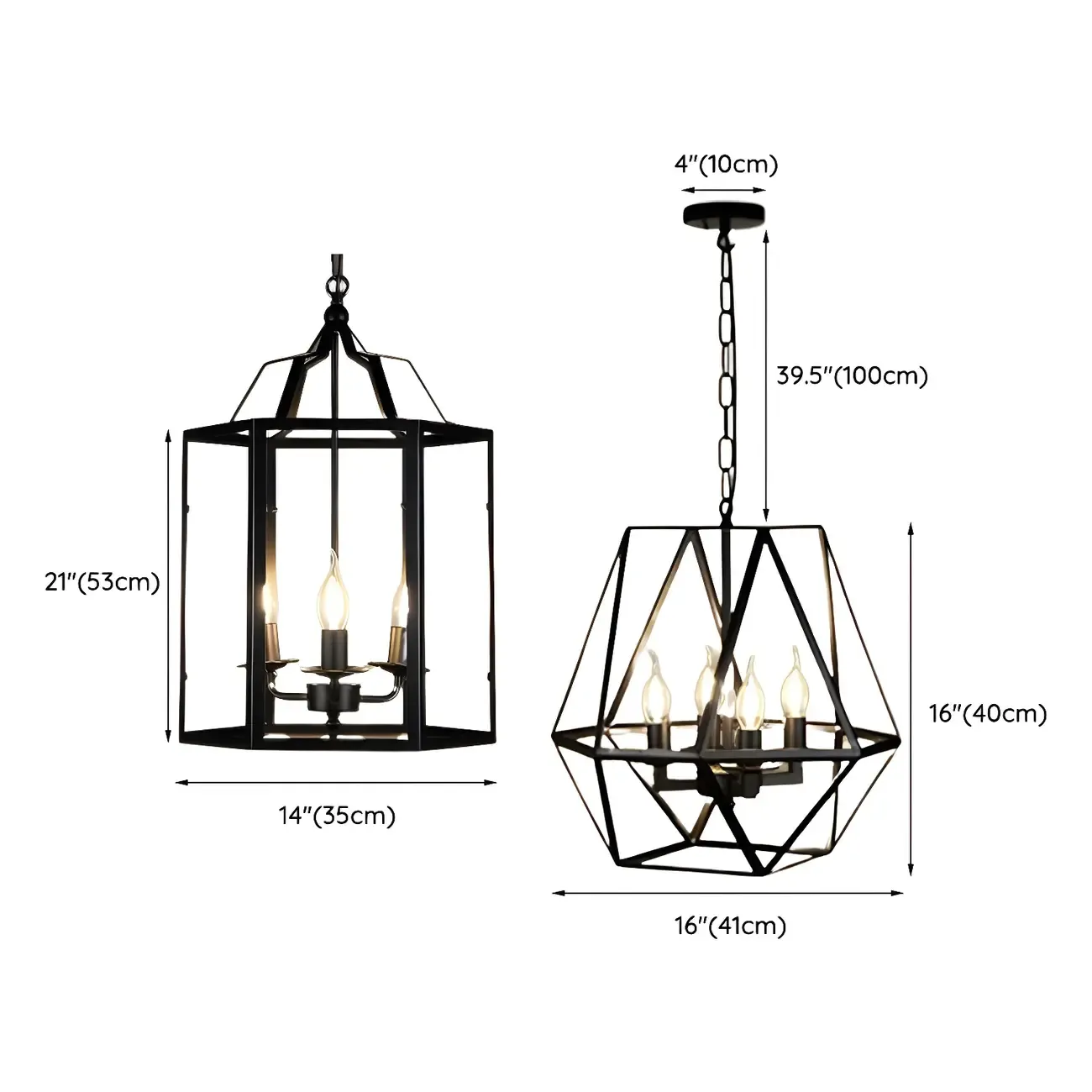 Black Geometric Metal Cage Industrial Pendant Light Image - 6