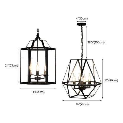 Black Geometric Metal Cage Industrial Pendant Light Image - 6