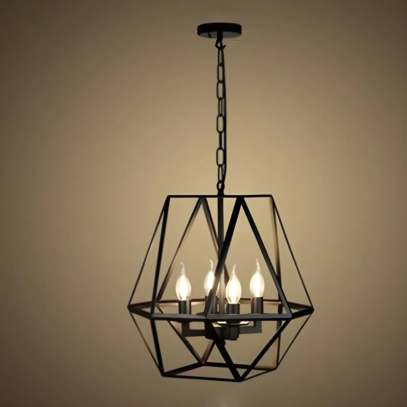 Black Geometric Metal Cage Industrial Pendant Light Image - 11