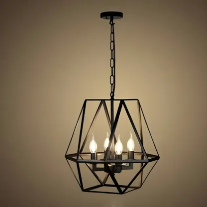 Black Geometric Metal Cage Industrial Pendant Light Image - 11