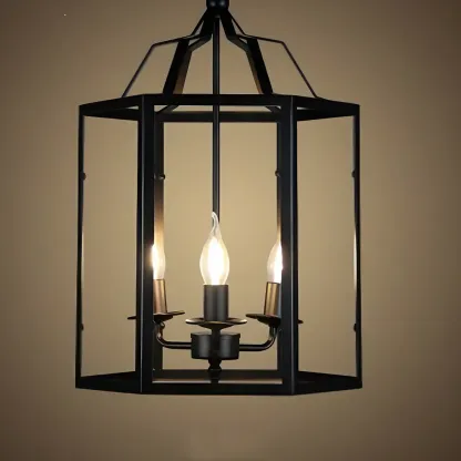 Black Geometric Metal Cage Industrial Pendant Light Image - 12