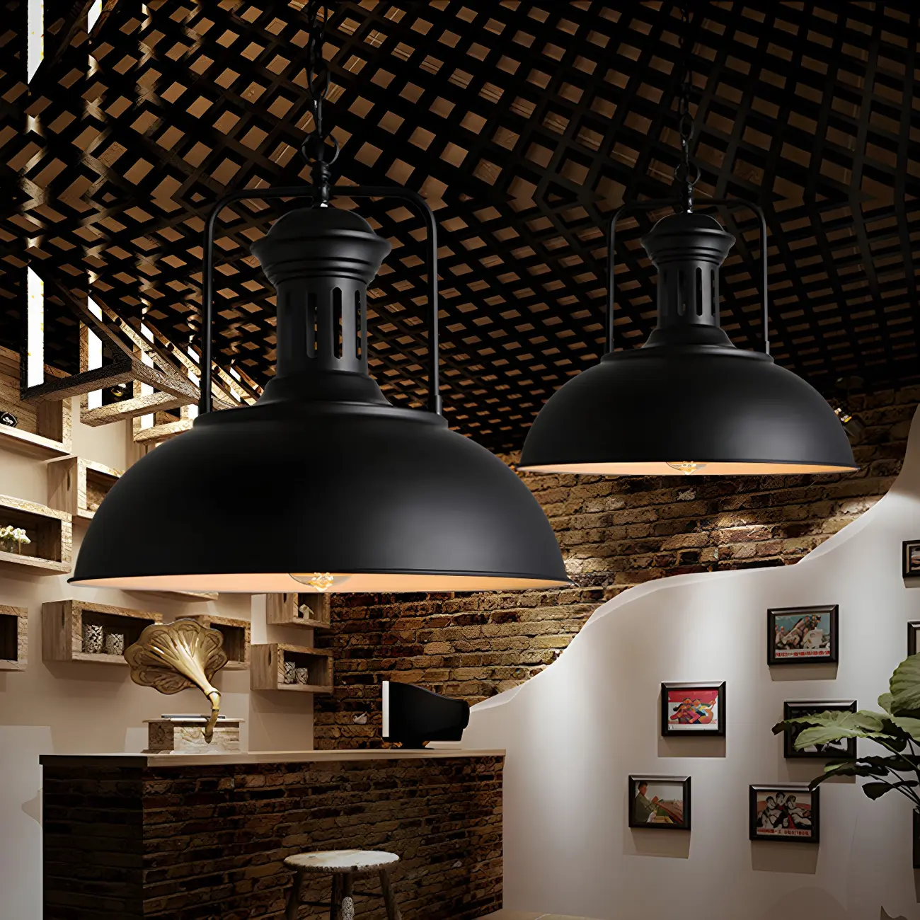 Industrial Black Dome Pendant Light for Kitchen Island Image - 1 | homeyfad