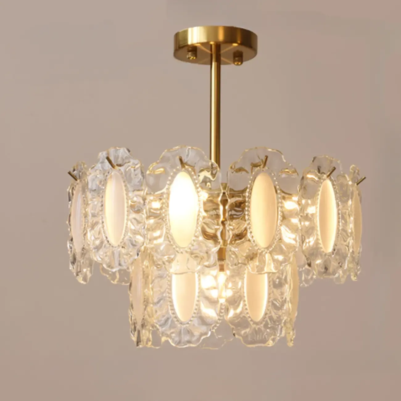 Elegant Gold Linear Crystal Glass Chandelier Multi-tier Image - 1