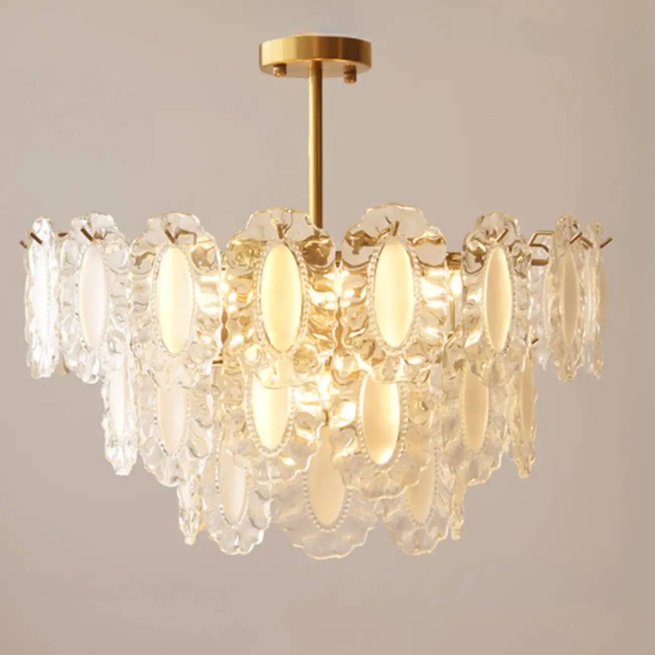 Elegant Gold Linear Crystal Glass Chandelier Multi-tier Image - 2