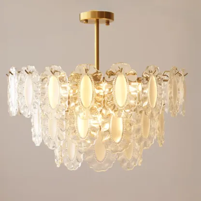 Elegant Gold Linear Crystal Glass Chandelier Multi-tier Image - 2