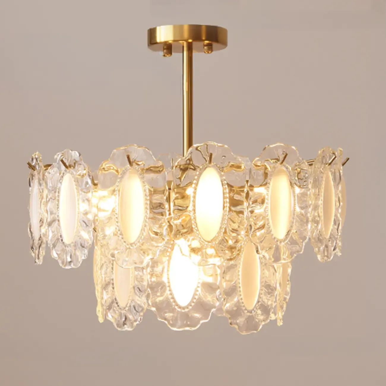 Elegant Gold Linear Crystal Glass Chandelier Multi-tier Image - 3