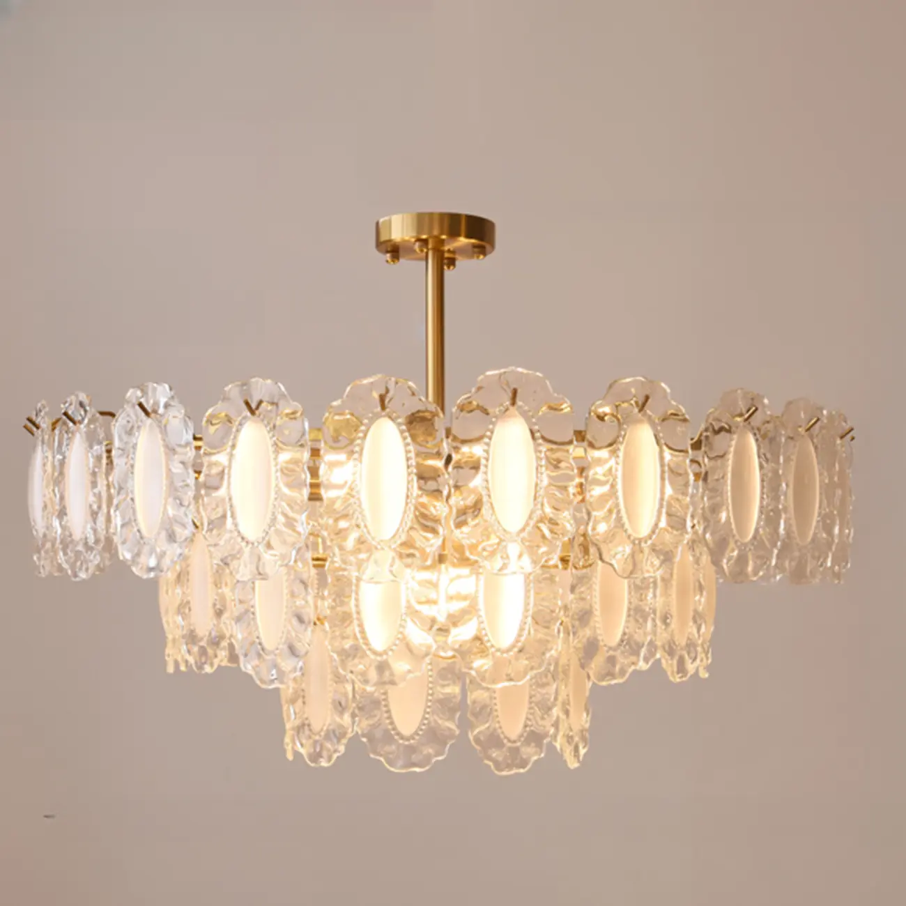 Elegant Gold Linear Crystal Glass Chandelier Multi-tier Image - 5 | homeyfad