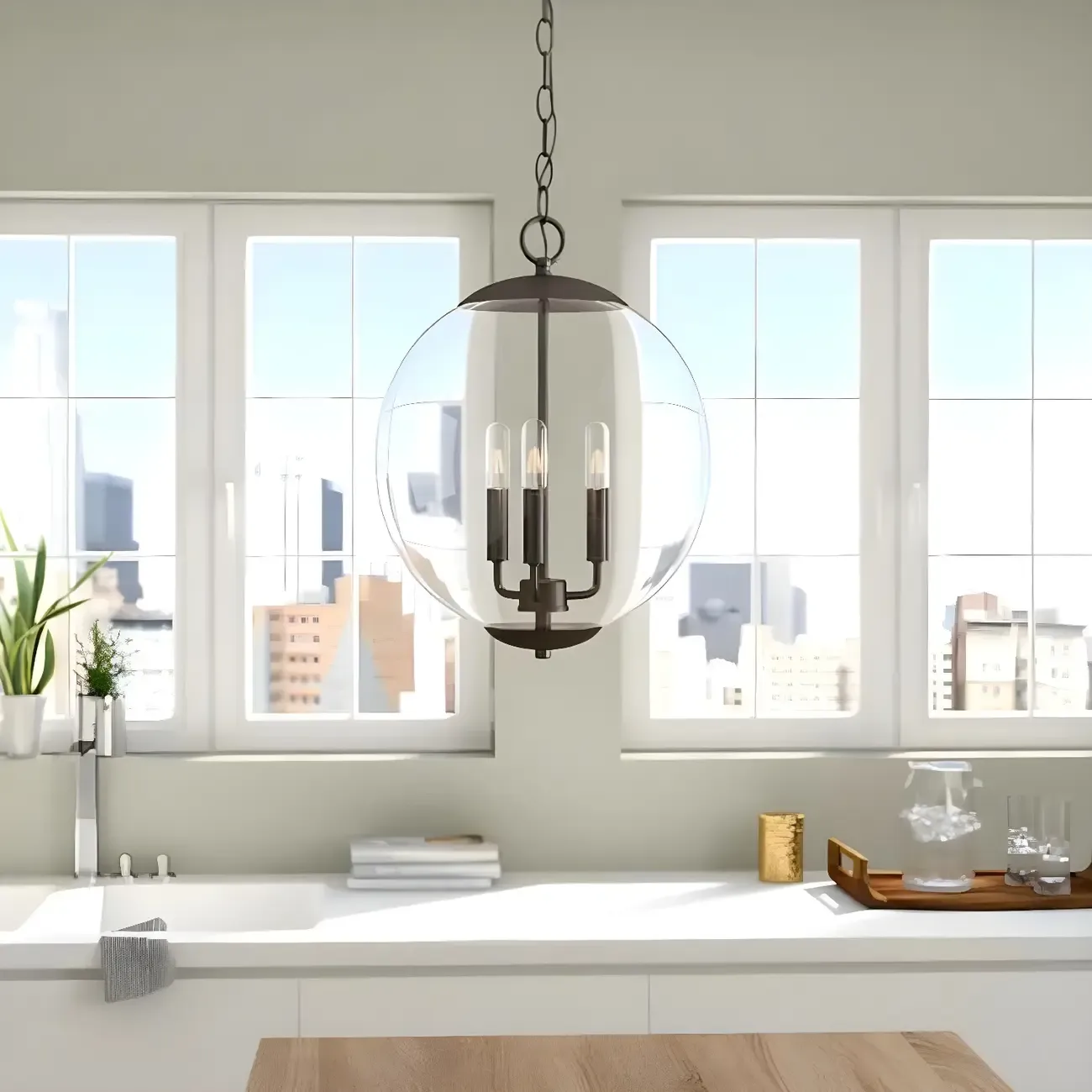 Black Linear Glass Modern Crystal Chandelier Light Image - 2