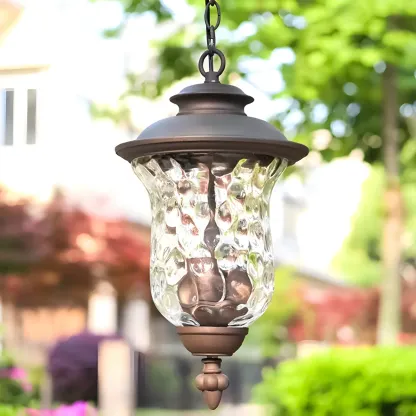 Industrial Bronze Glass Grey 3-Light Outdoor Pendant Lights Image - 1