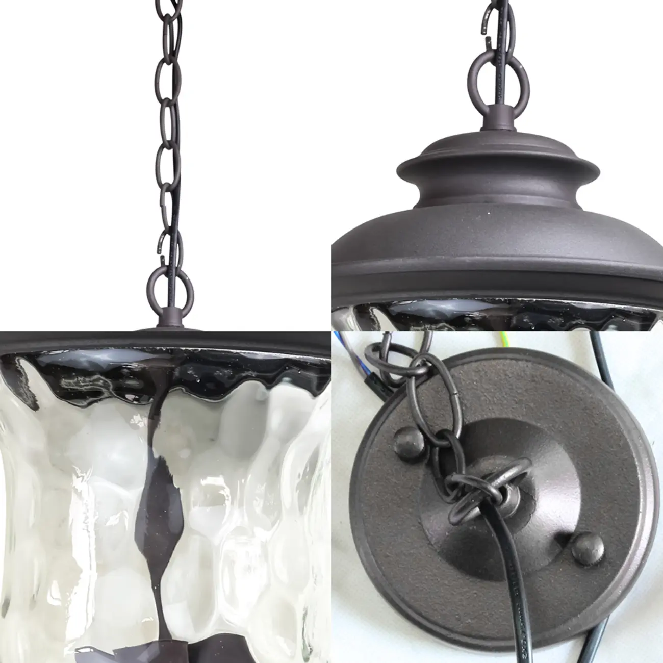 Industrial Bronze Glass Grey 3-Light Outdoor Pendant Lights Image - 5 | homeyfad