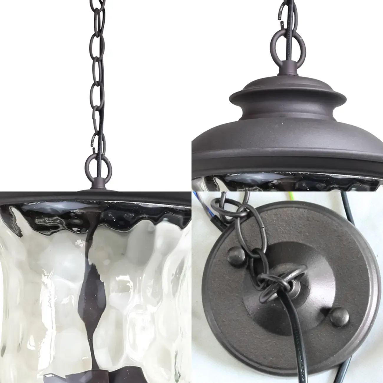 Industrial Bronze Glass Grey 3-Light Outdoor Pendant Lights Image - 5