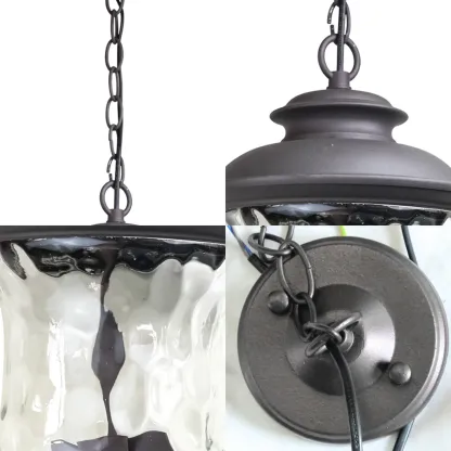 Industrial Bronze Glass Grey 3-Light Outdoor Pendant Lights Image - 5