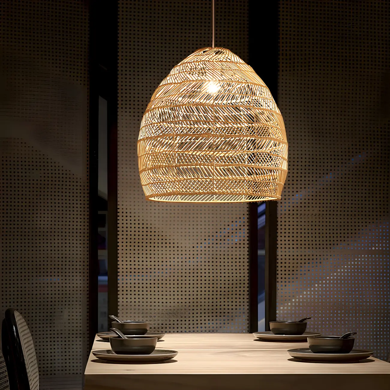 Oriental Rattan Pendant Light Hanging Fixture for Dining Image - 1 | homeyfad