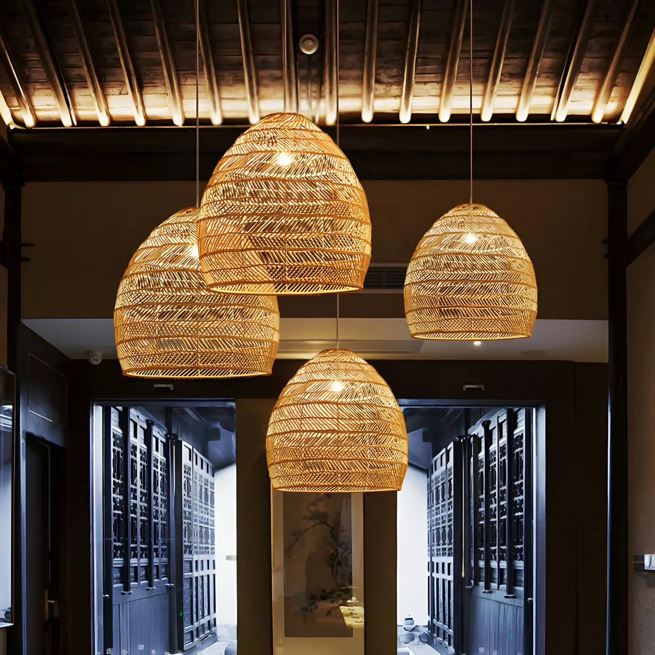 Oriental Rattan Pendant Light Hanging Fixture for Dining Image - 2 | homeyfad