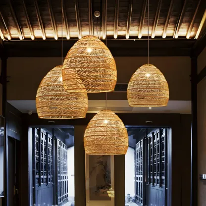 Oriental Rattan Pendant Light Hanging Fixture for Dining Image - 2