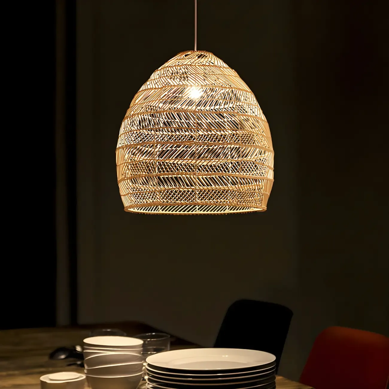 Oriental Rattan Pendant Light Hanging Fixture for Dining Image - 3