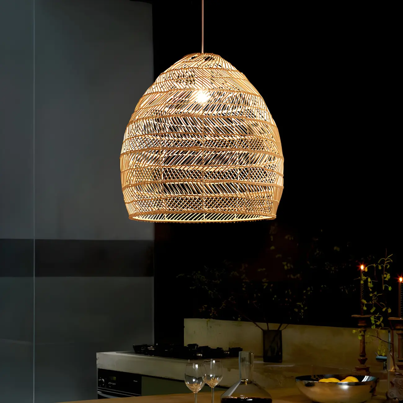 Oriental Rattan Pendant Light Hanging Fixture for Dining Image - 4 | homeyfad