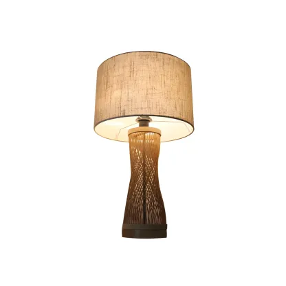 Oriental Beige Rattan Wood LED Table Lamp for Bedroom  Image - 5