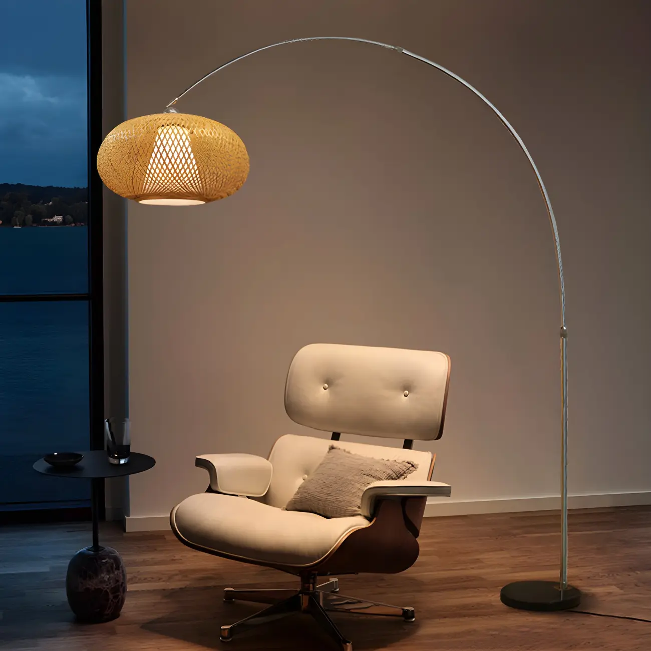 Modern Bamboo Arc Floor Lamp with Swivel Shade Image - 1 | homeyfad