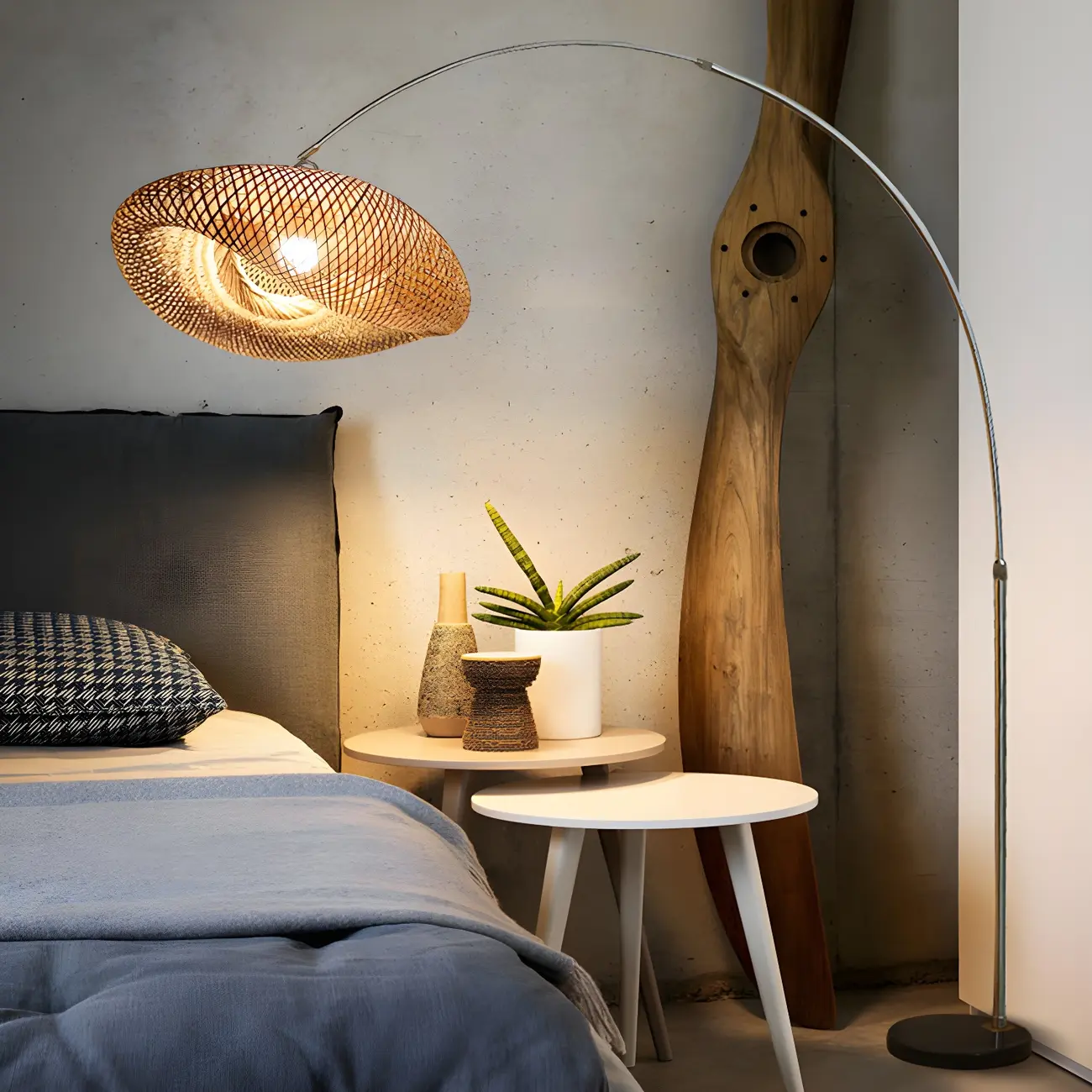 Modern Bamboo Arc Floor Lamp with Swivel Shade Image - 2 | homeyfad