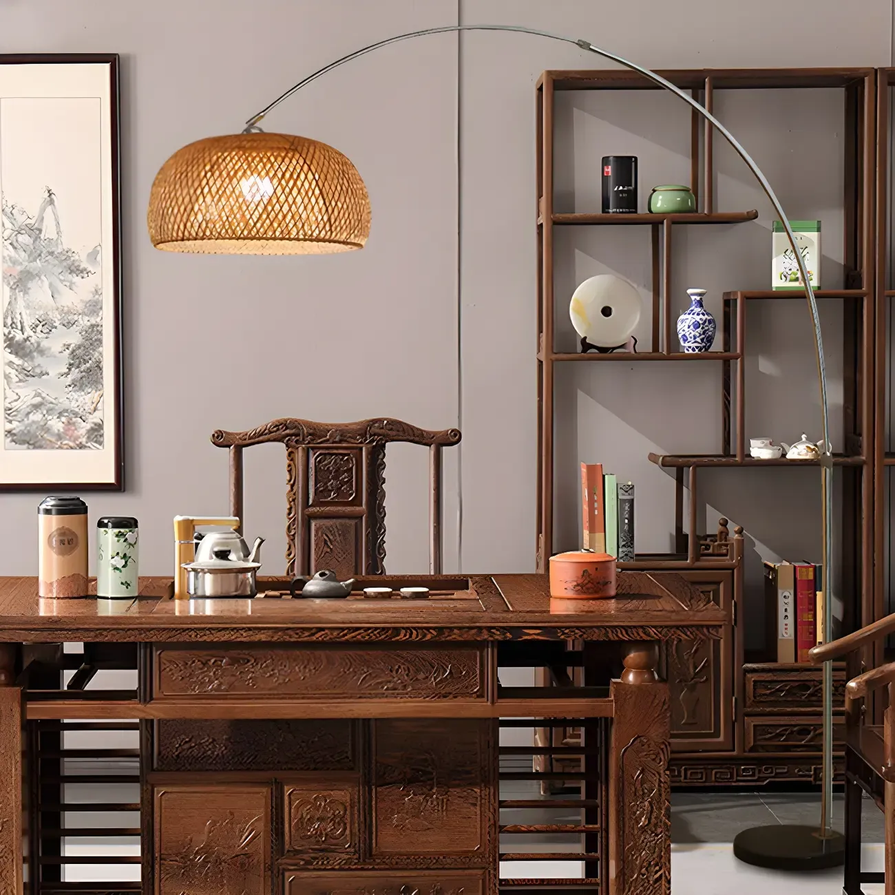 Oriental Bamboo Arc Floor Lamp for Living Spaces Lighting  Image - 3