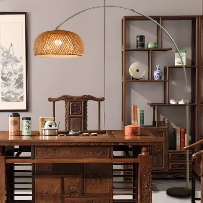 Oriental Bamboo Arc Floor Lamp for Living Spaces Lighting  Image - 3
