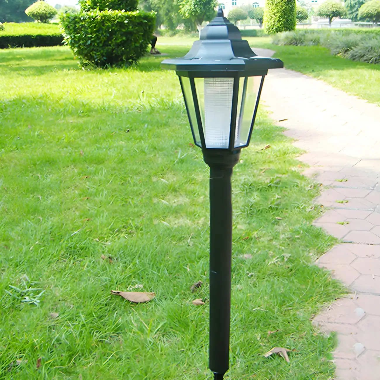  Black Hexagonal Metal Solar Stake Landscape Lighting Image - 1