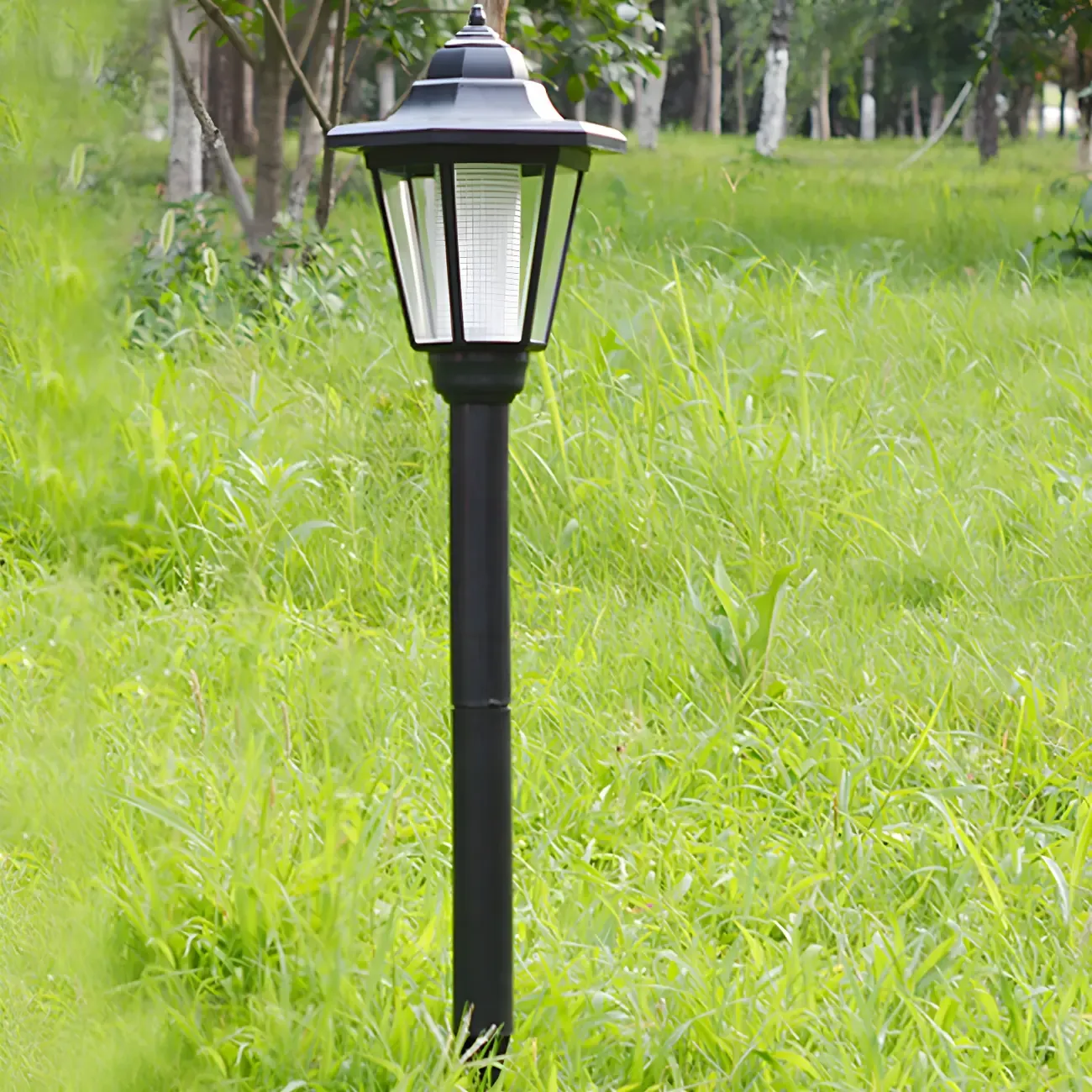  Black Hexagonal Metal Solar Stake Landscape Lighting Image - 2