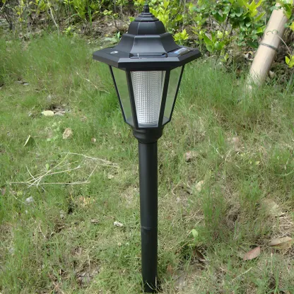  Black Hexagonal Metal Solar Stake Landscape Lighting Image - 3