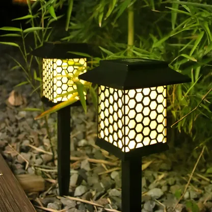 Black Metal Stake Solar Landscape Lighting Image - 2