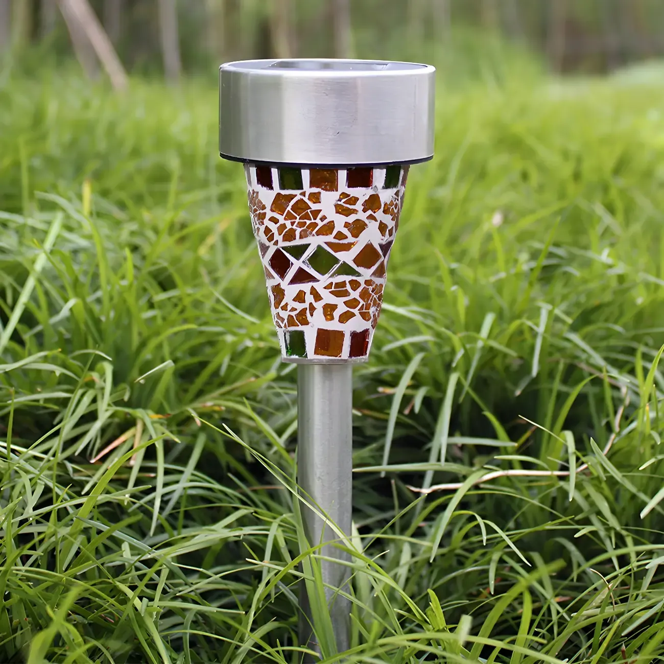 Conical Mosaic Metal Solar Landscape Lighting Image - 3