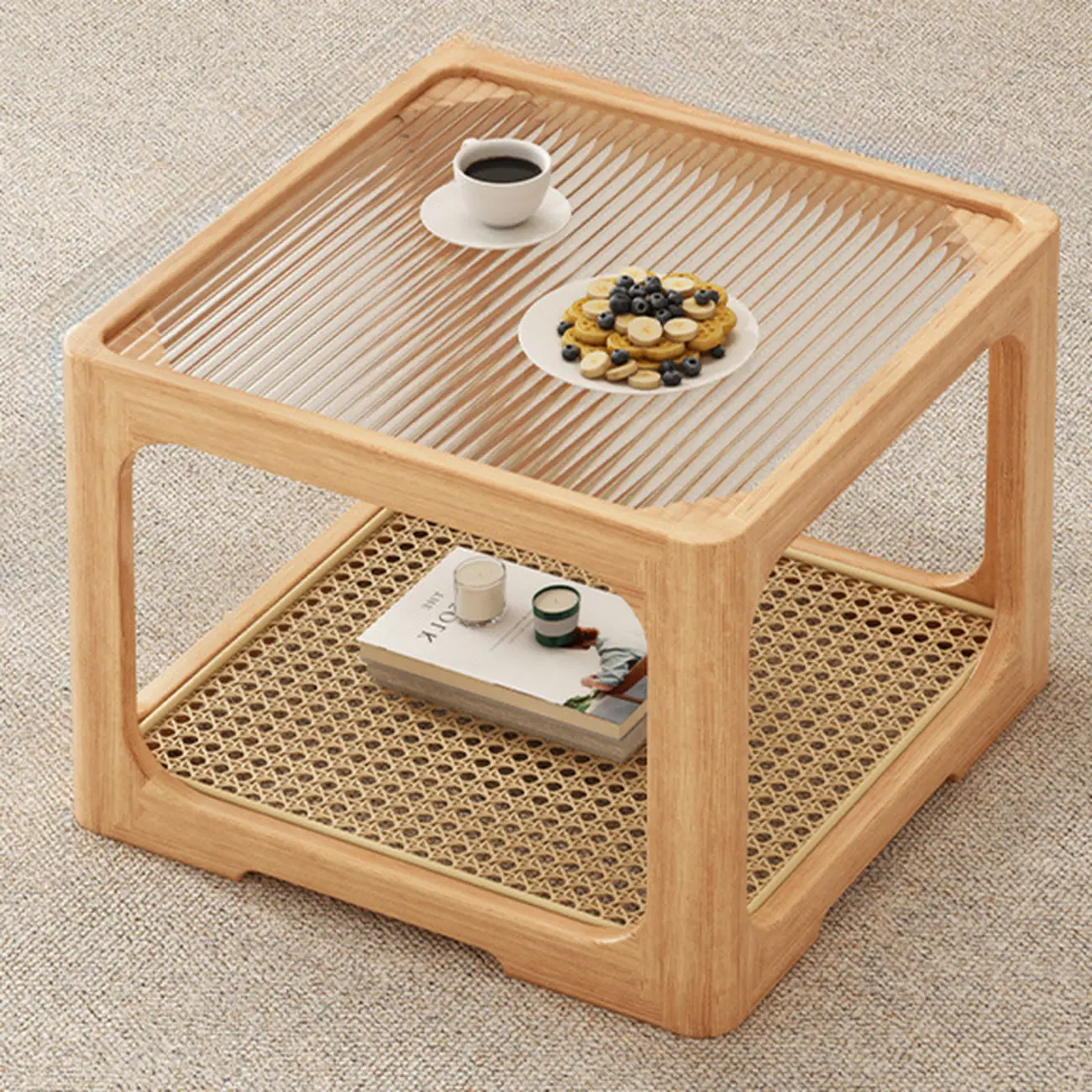 Glass Modern Wood Square Nesting Coffee Table Living Room Image - 7 | homeyfad