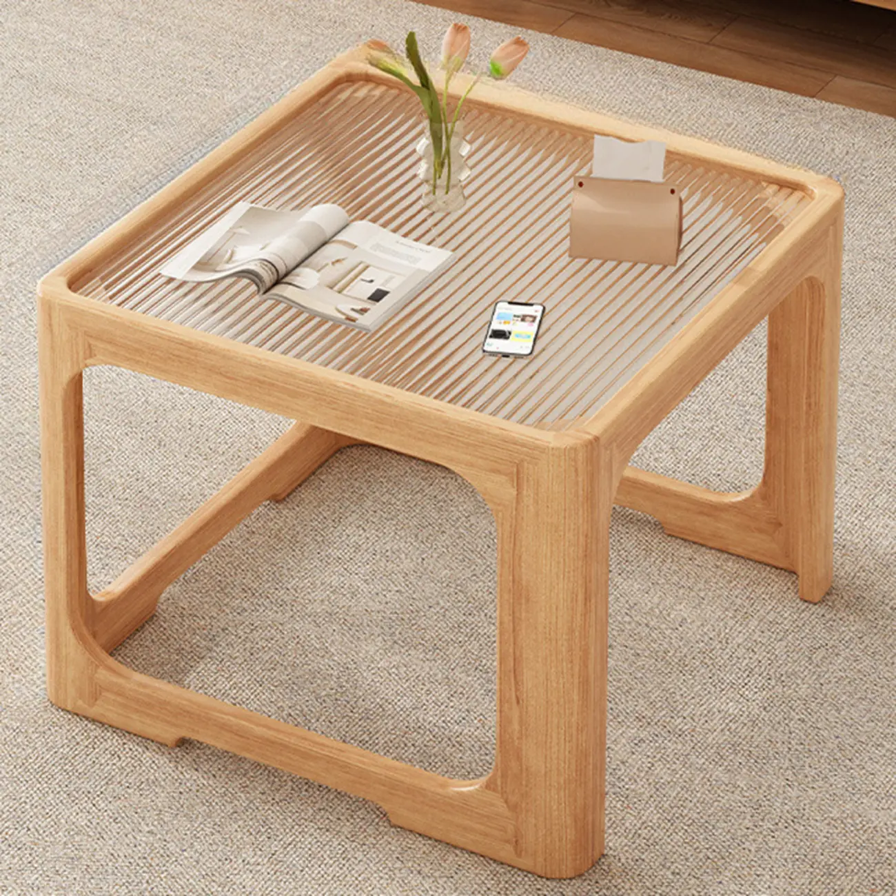 Glass Modern Wood Square Nesting Coffee Table Living Room Image - 9 | homeyfad