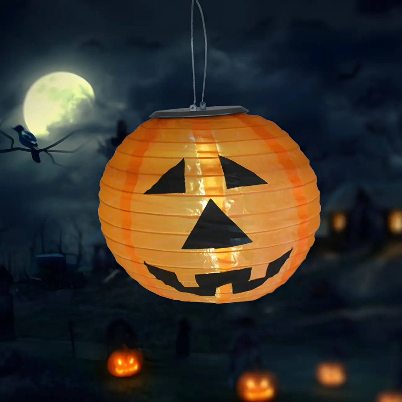 Pumpkin Shaped LED Hanging Lamp Artistic Paper Garden Solar Pendant Lighting, Orange Image - 1 | homeyfad