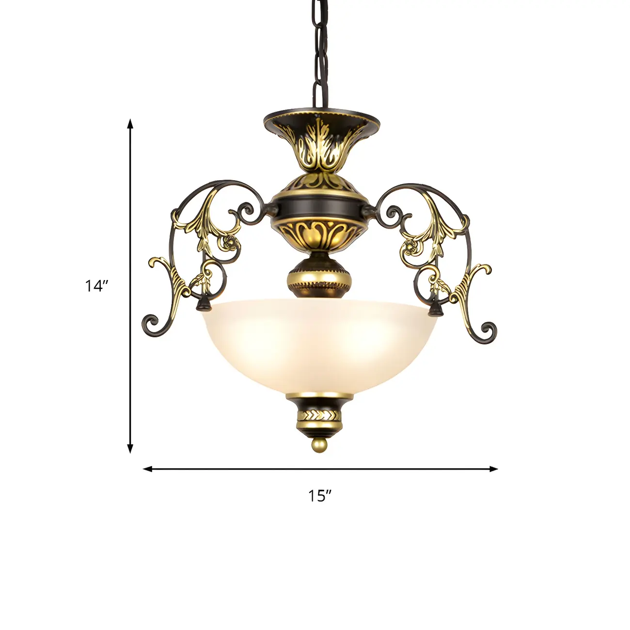 3 Bulbs Bowl Chandelier Light Traditional White/Black Frosted Glass Hanging Ceiling Fixture for Corridor Image - 6 | homeyfad