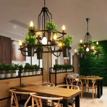 Black Metal Circular Modern Plant Chandelier