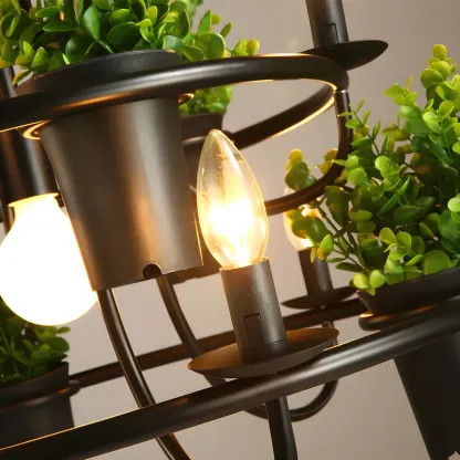 Black Metal Circular Modern Plant Chandelier