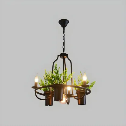 Black Metal Circular Modern Plant Chandelier