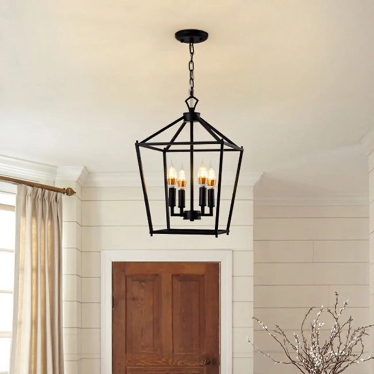 Black Metal Frame Geometric Cage Modern Chandelier Light Image - 1 | homeyfad
