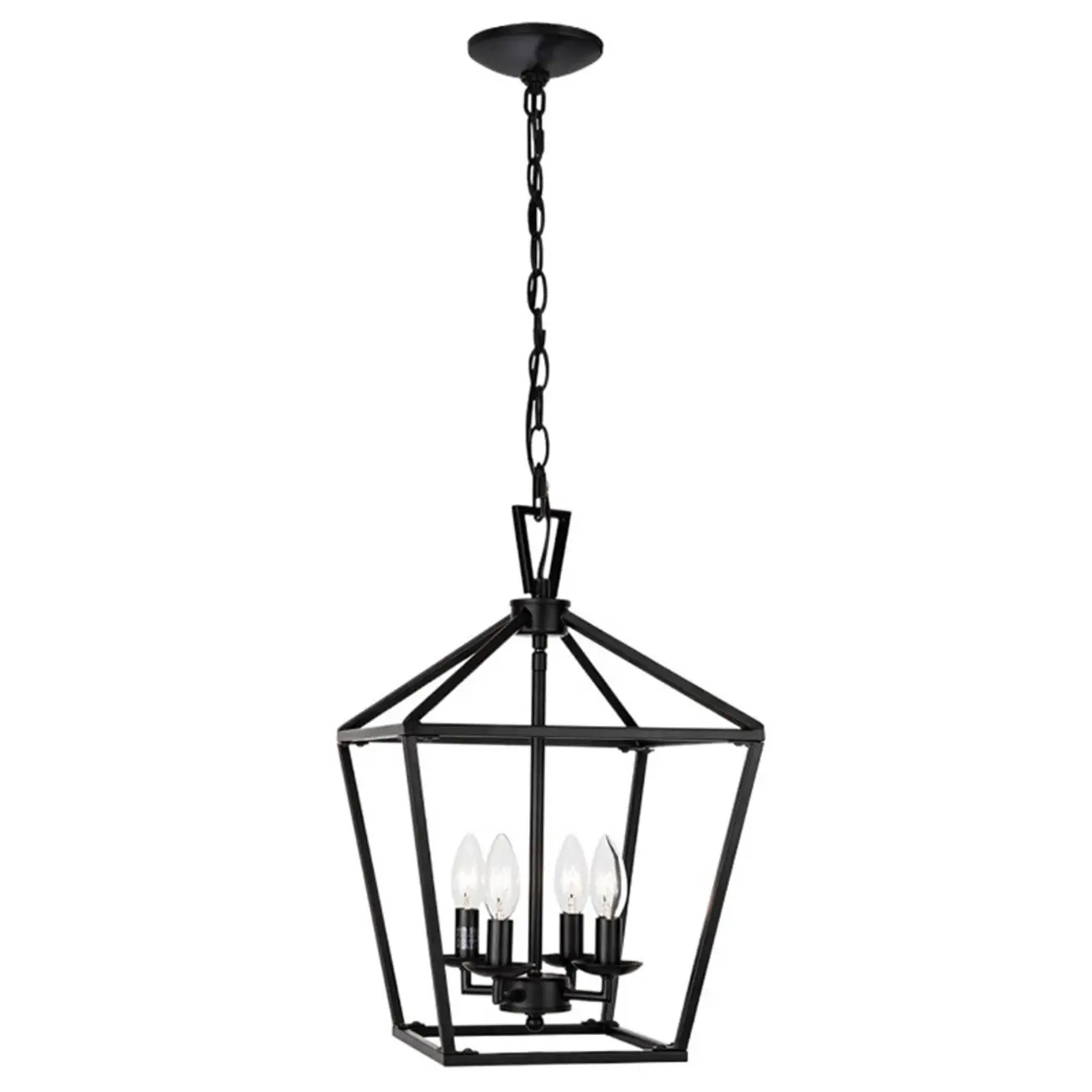 Black Metal Frame Geometric Cage Modern Chandelier Light Image - 3 | homeyfad