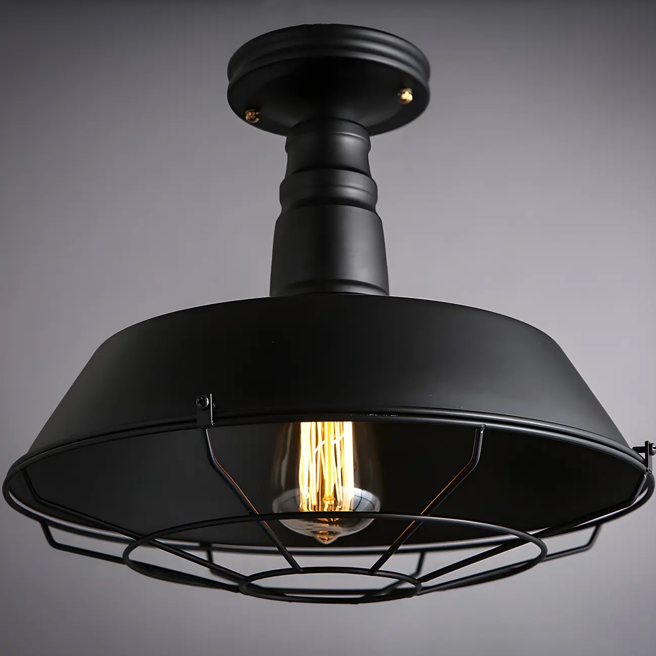 Black Industrial Metal Semi Flush Ceiling Light | homeyfad