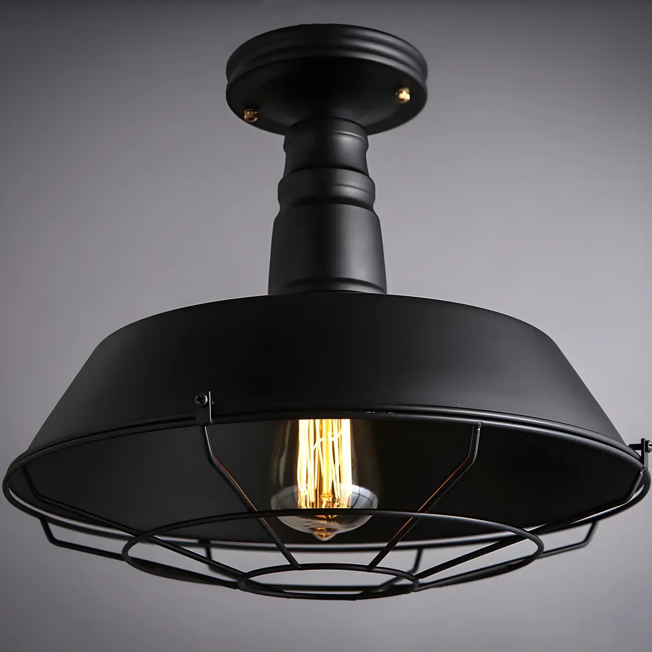 Black Industrial Metal Semi Flush Ceiling Light