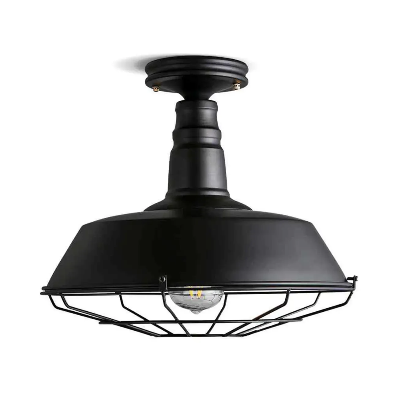 Black Industrial Metal Semi Flush Ceiling Light