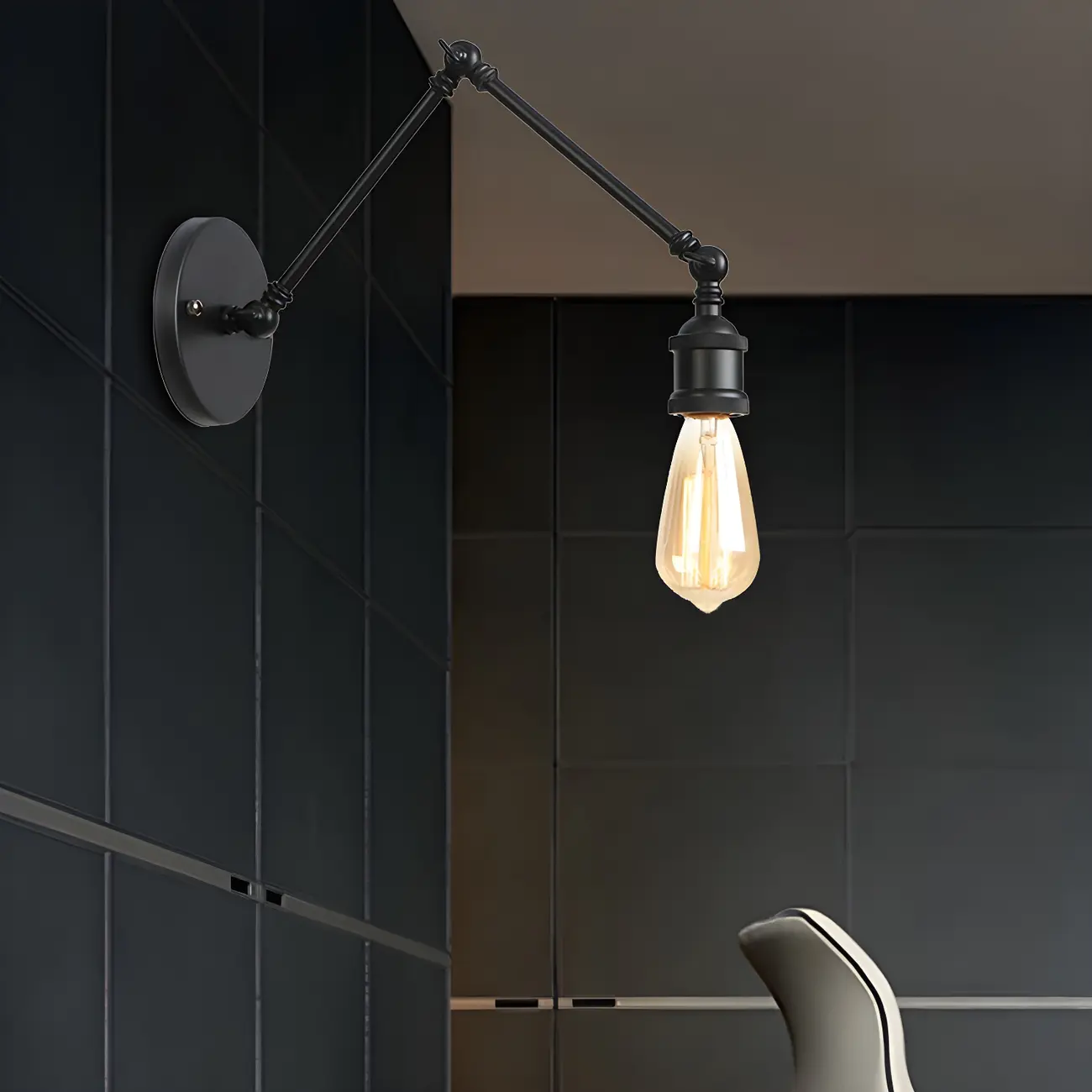  Industrial Open Bulb Swing Arm Wall Light Image - 1 | homeyfad