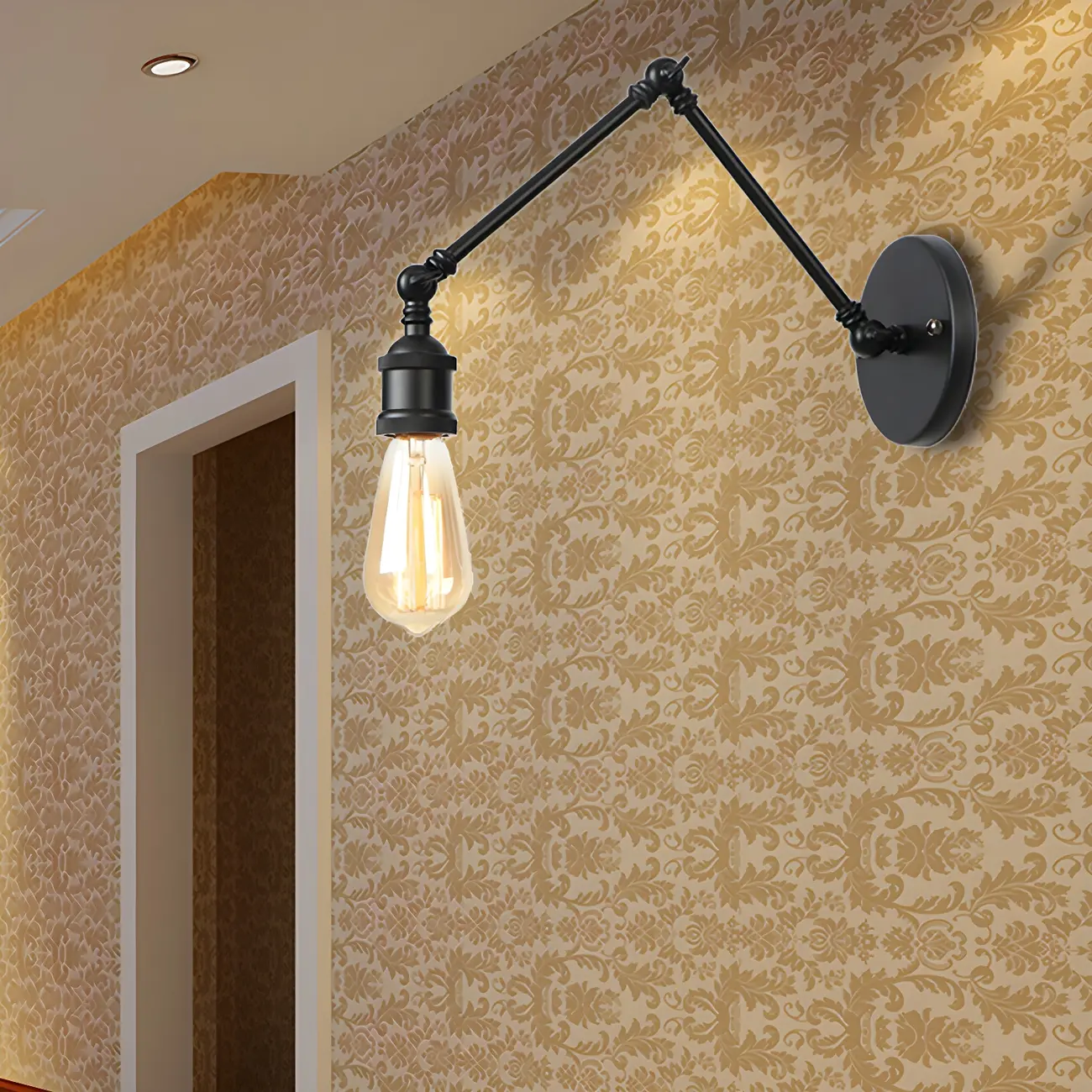  Industrial Open Bulb Swing Arm Wall Light Image - 2 | homeyfad