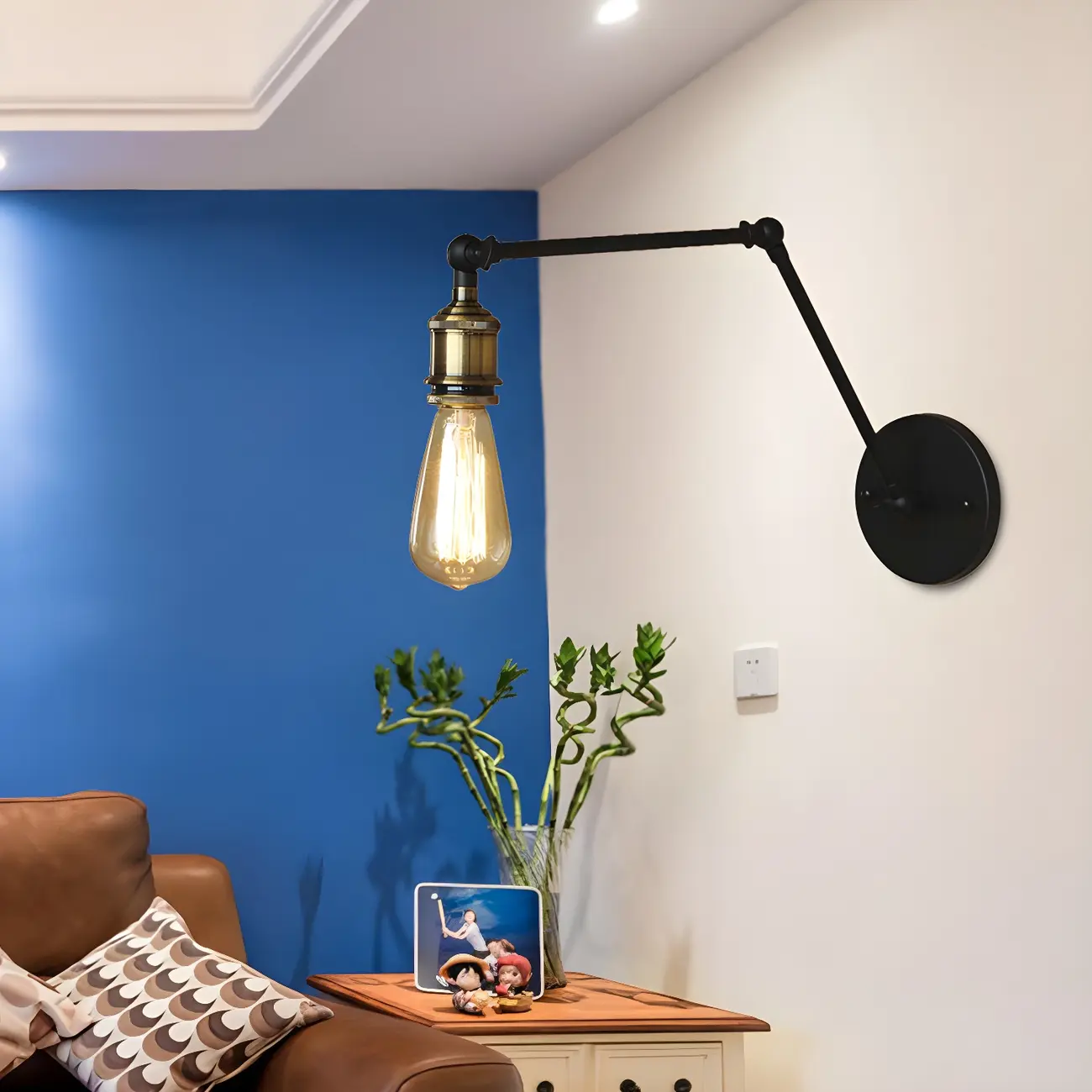  Industrial Open Bulb Swing Arm Wall Light Image - 4 | homeyfad