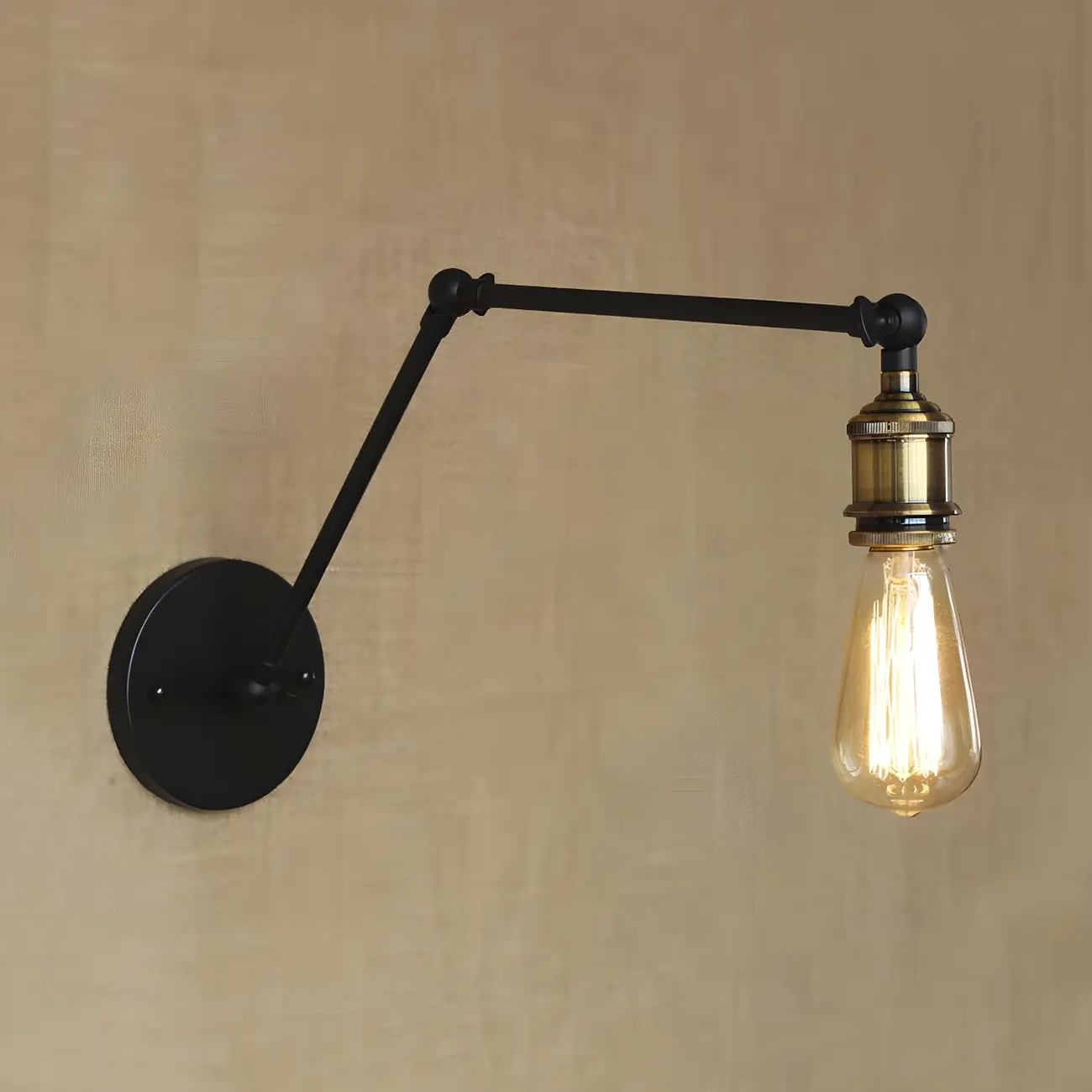  Industrial Open Bulb Swing Arm Wall Light Image - 3 | homeyfad