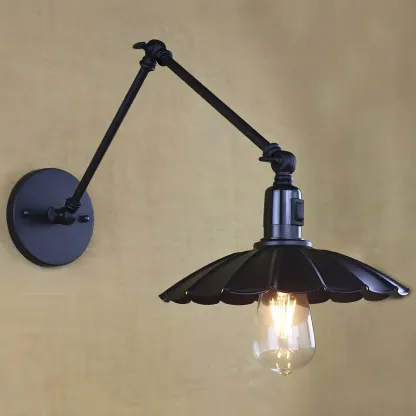 Metal Black Swing Arm Wall Light with Scalloped Shade Image - 2