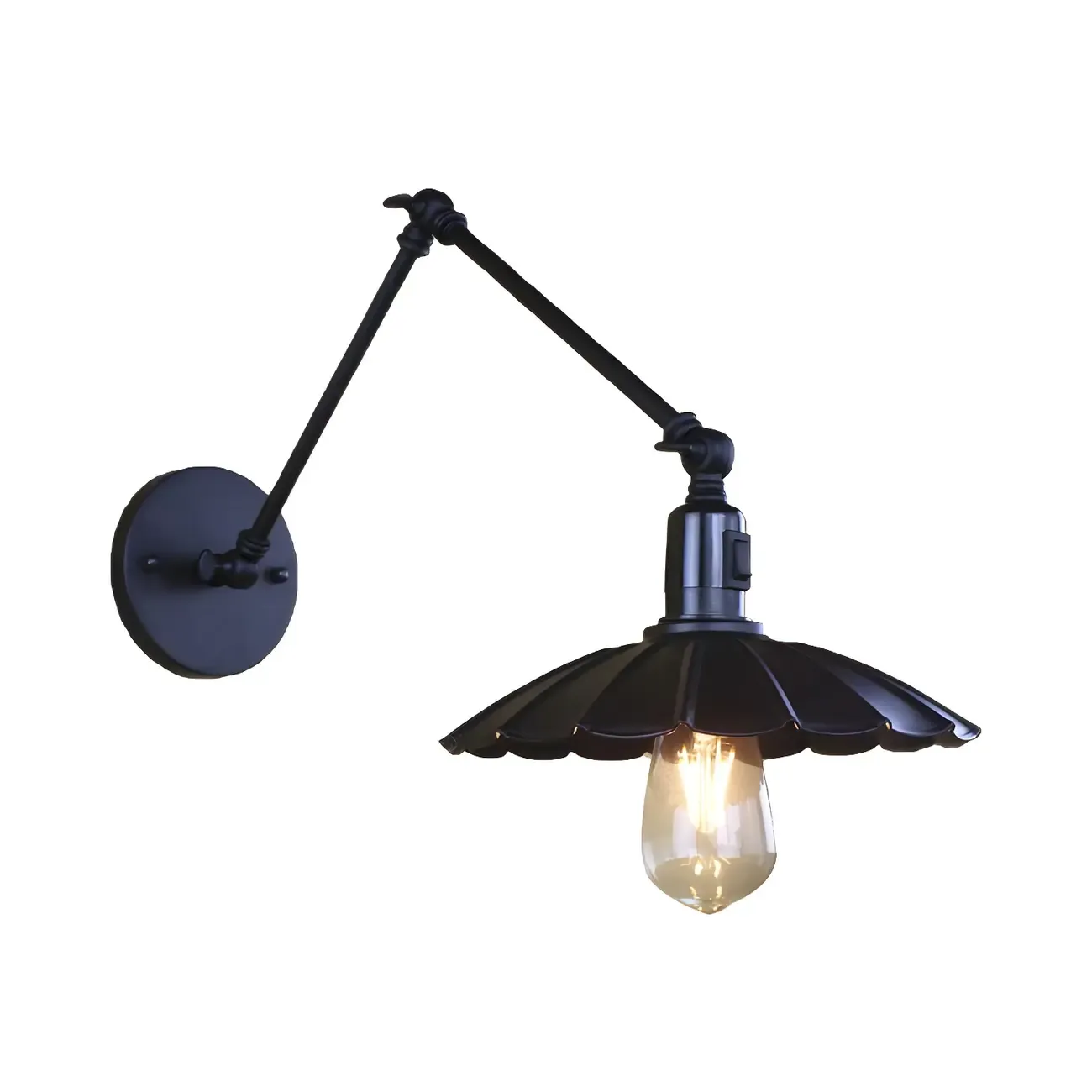Metal Black Swing Arm Wall Light with Scalloped Shade Image - 3