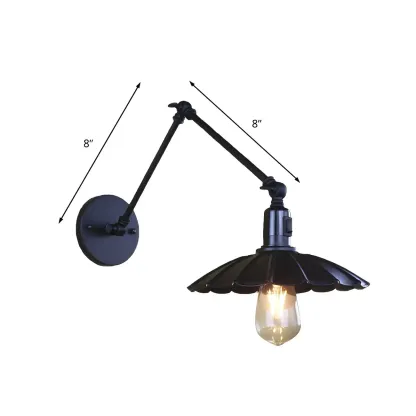 Metal Black Swing Arm Wall Light with Scalloped Shade Image - 4